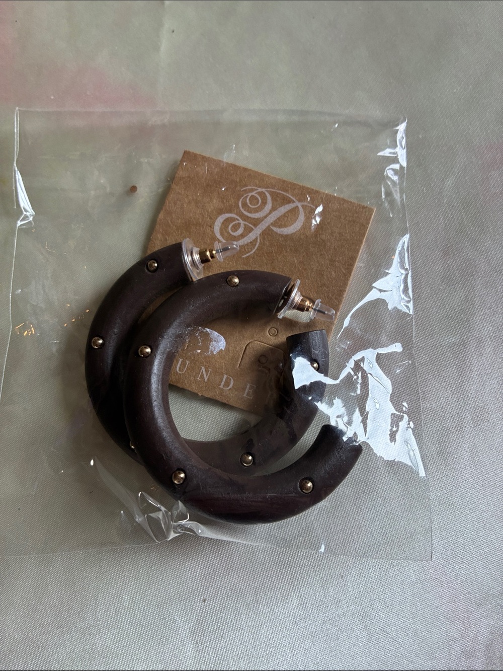Plunder Brown Studded Hoop Earrings Wooden